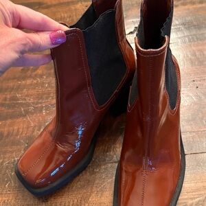 Gianni Bini Chestnut Brown Patent Chelsea Ankle Boots